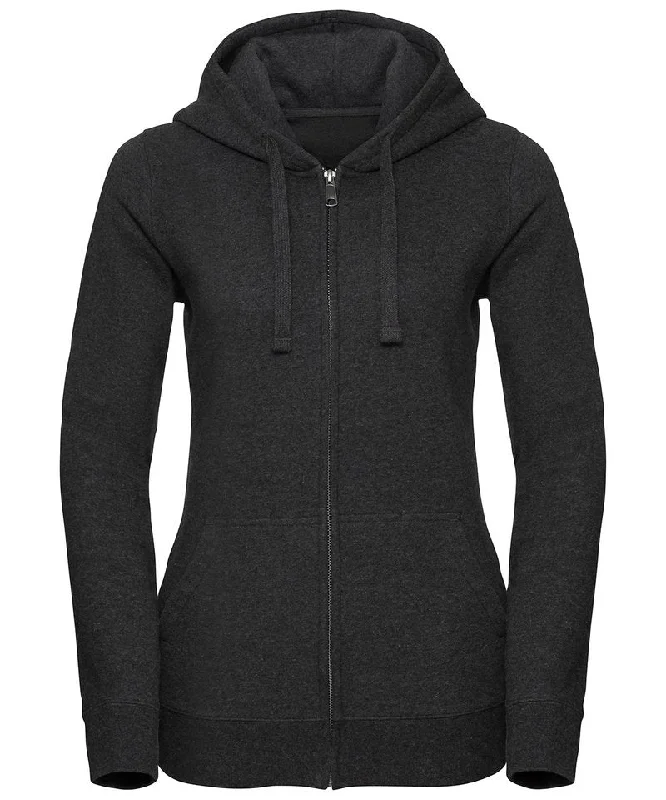 Charcoal Melange - Women's authentic melange zipped hood sweatshirt Hoodie with Zipper Placket Modern Functional