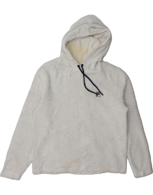 FILA Womens Hooded Fleece Jumper UK 16 Large White Polyester Ribbed Striped Patterned