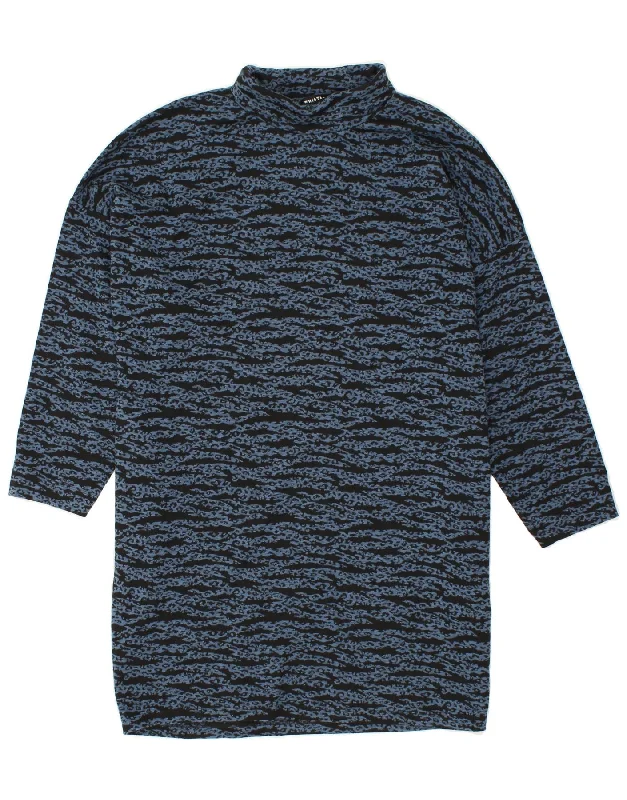 WHISTLES Womens Long Sleeve Jumper Dress UK 16 Large Blue Animal Print Seamless Knitted Crochet