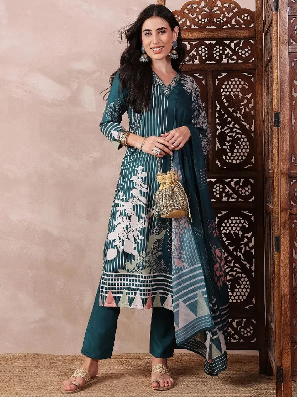 Ahika Women Brown Silk Blend Abstract Printed Straight Kurta Trouser With Dupatta-PKSKD2547TIL Trousers practical durable
