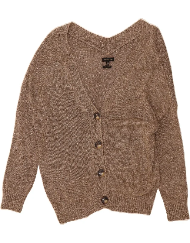MASSIMO DUTTI Womens Crop Cardigan Sweater UK 10 Small Brown Neon Metallic Matte