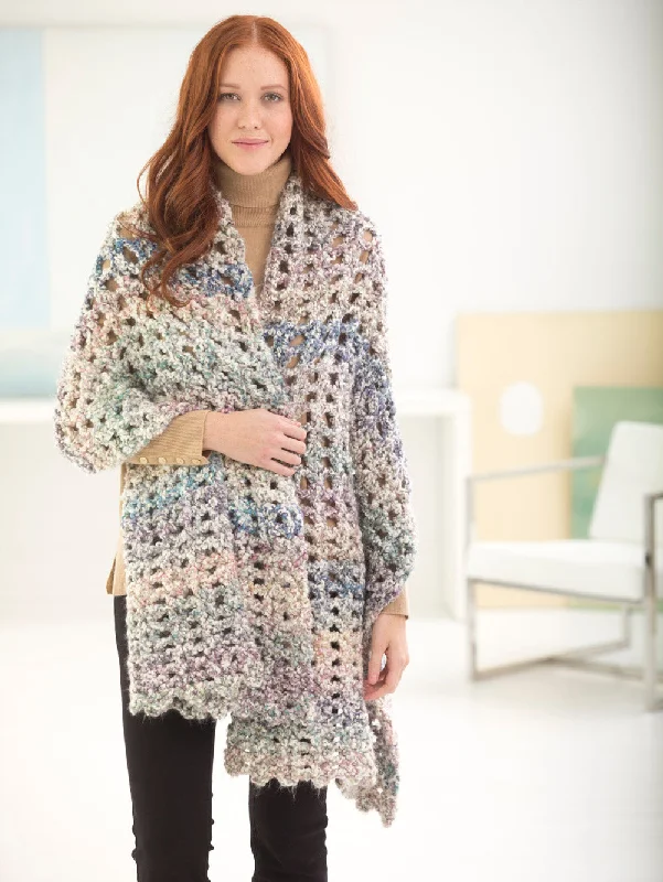 Gentle V-Stitch Shawl (Crochet) Trendy Sheer Shawl Wrap