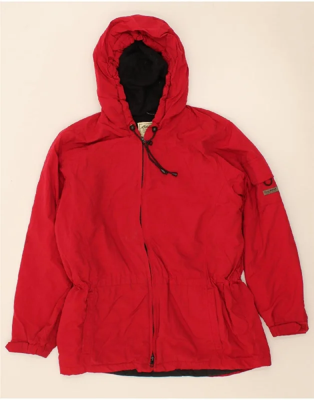 EDDIE BAUER Womens Hooded Windbreaker Jacket UK 14 Medium Red Nylon Rayon Fabric Velvet Fabric Corduroy Fabric