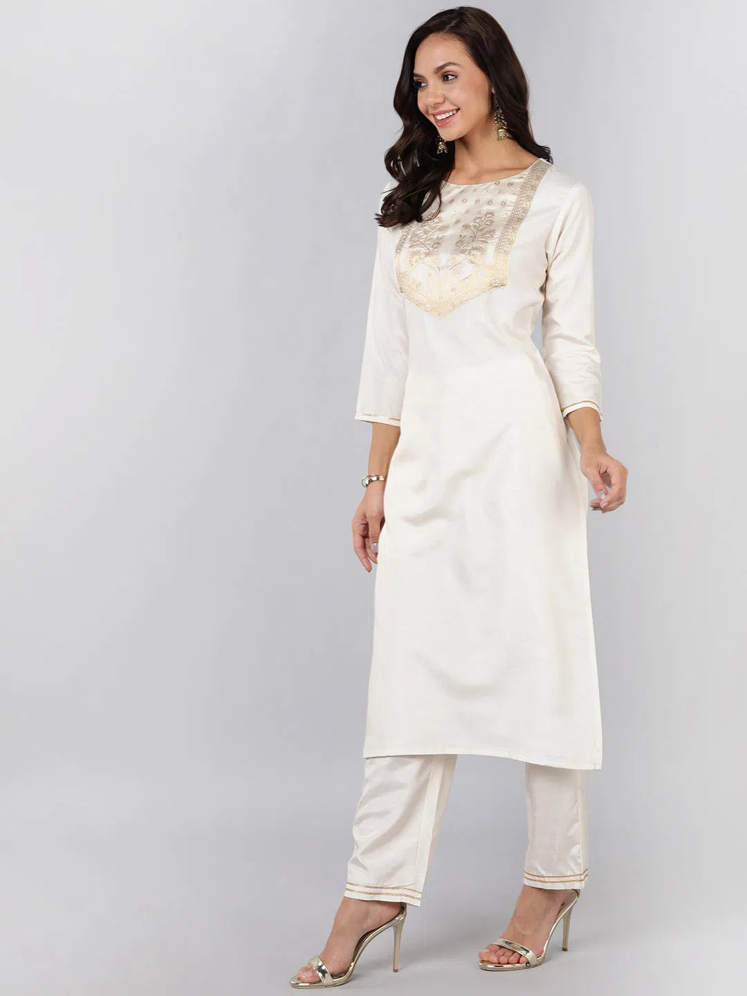 Ahika Poly Silk Yoke Design Kurta Trousers-PKSKD1318_S Trousers trendy modern