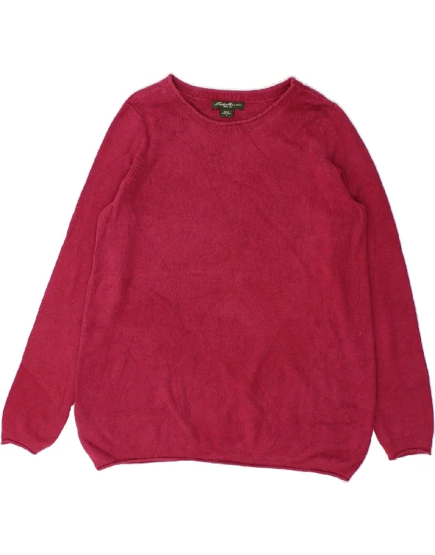 EDDIE BAUER Womens Seattle Boat Neck Jumper Sweater UK 16 Large Pink Fleece Sweater Nylon Polyester