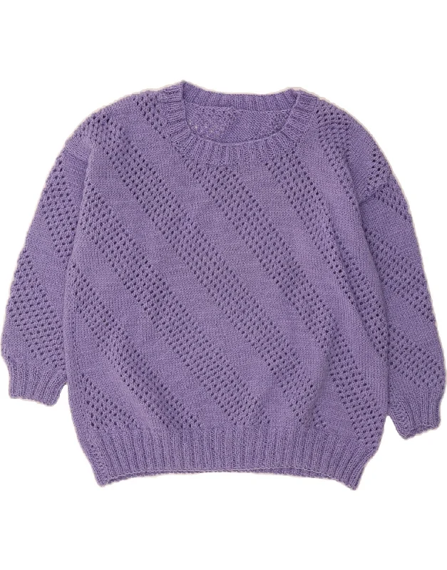 VINTAGE Womens Boat Neck Jumper Sweater UK 18 XL Purple Velvet Chenille Corduroy
