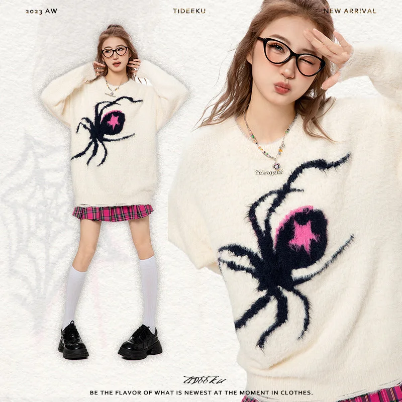 Advbridge harajuku fashion dress to impress Tideeku Original American Autumn and Winter Mink-like Sweater Spider round Neck Pullover Loose Sweater Women's Cap Sleeve Casual