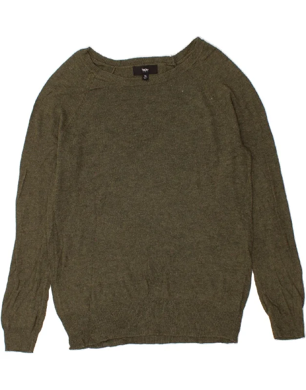 MOSSIMO Womens Boat Neck Jumper Sweater UK 18 XL Khaki Nylon Notch Collar Peter Pan Collar Cowl Neck