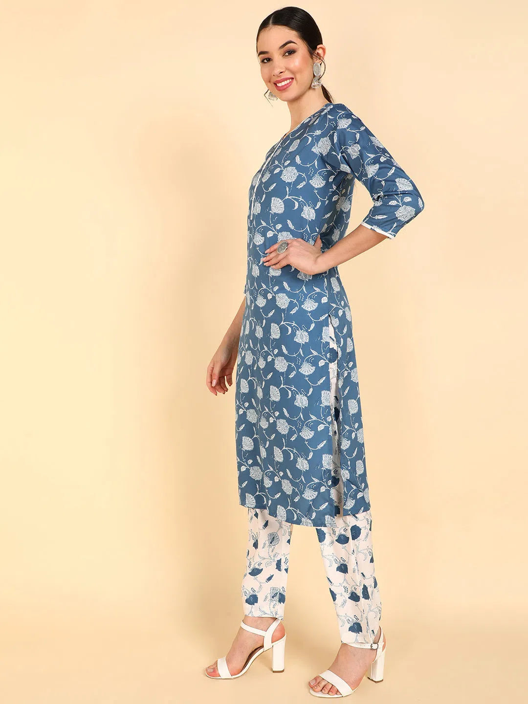 Ahika Polyester Printed Kurta Trousers Set-PKSKD1105_XS Trousers Handmade Artisanal