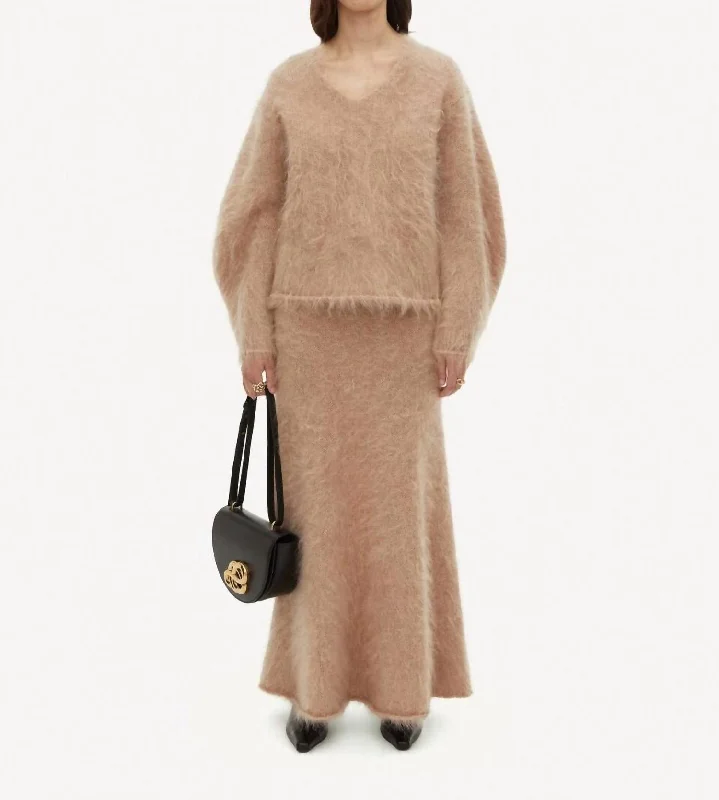 Hamie Pullover Sweater In Twill Beige Deep Neck Pullover
