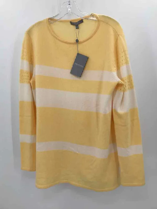 Pre-Owned Neiman Marcus Yellow Size Large Cashmere Stripe Sweater Toggled Drawstring Belted