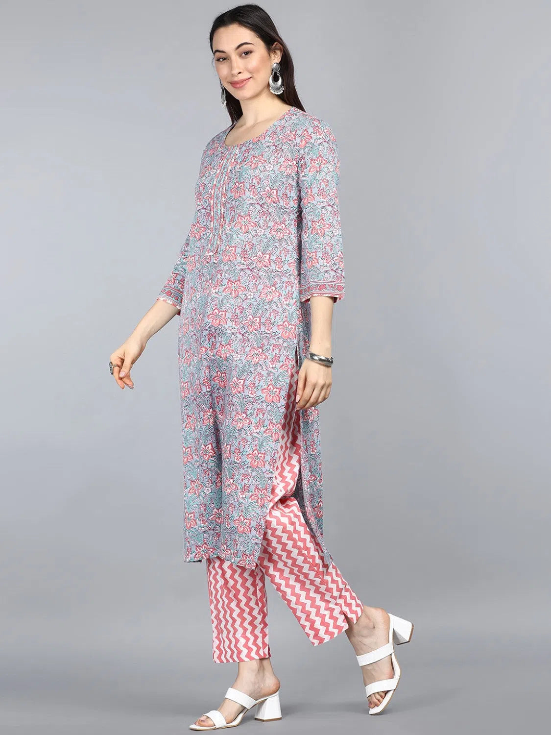 Ahika Poly Chiffon Printed Kurta Trousers Dupatta Trousers sophisticated sleek