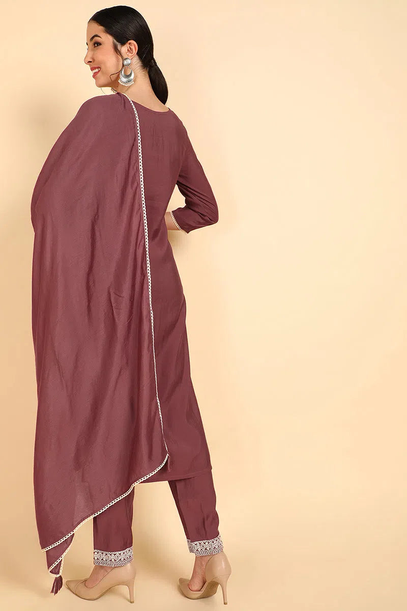 Ahika Poly Silk Embroidered Kurta Trousers With-PKSKD1348_S Trousers Satin Smooth