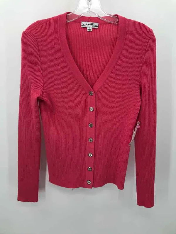 Pre-Owned St John Sport Pink Size XS Cardigan Sweater Herringbone Houndstooth Plaid