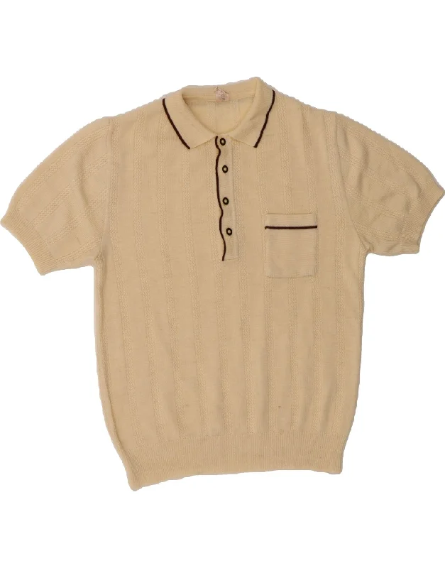 C & A Womens Short Sleeve Polo Neck Jumper Sweater UK 16 Large Beige Sweater Knitwear Pullover