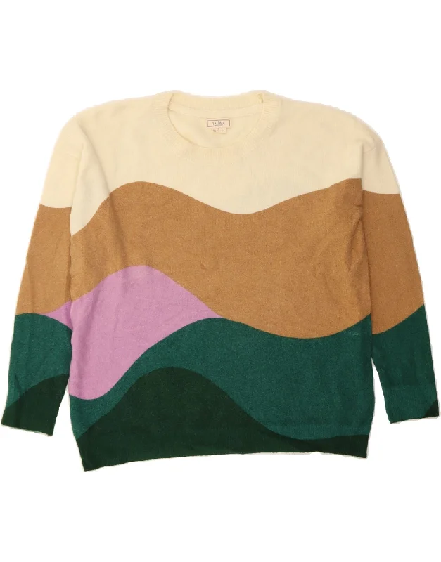 FAT FACE Womens Crew Neck Jumper Sweater UK 10 Small Multicoloured Cashmere Blend Cotton Blend Poly Blend