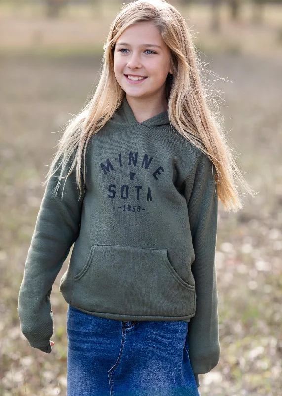 Youth Tamarack Army Green Minnesota Hoodie - FINAL SALE Hoodie with Rhinestones Sparkly Elegant