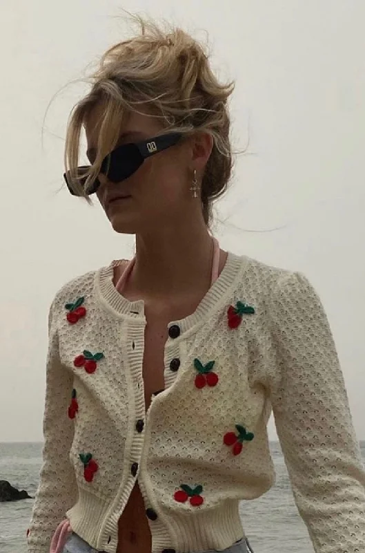 Sweet Cherry Pie Cardigan Sweater Handmade Hand-knitted Hand-woven