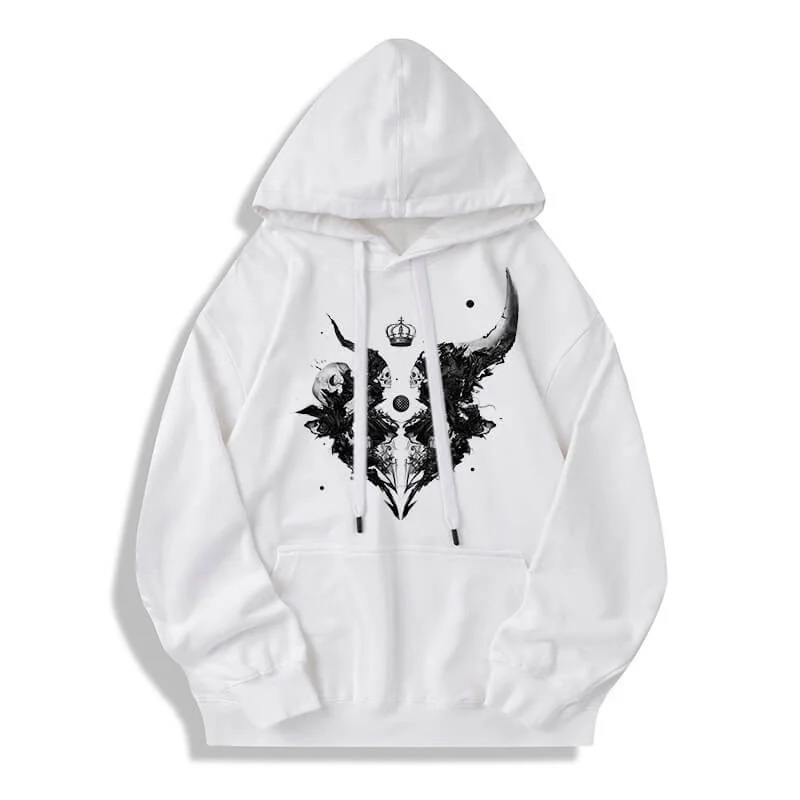 Skull Horns Baphomet Cotton Pullover Hoodie Box Sleeve Comfort