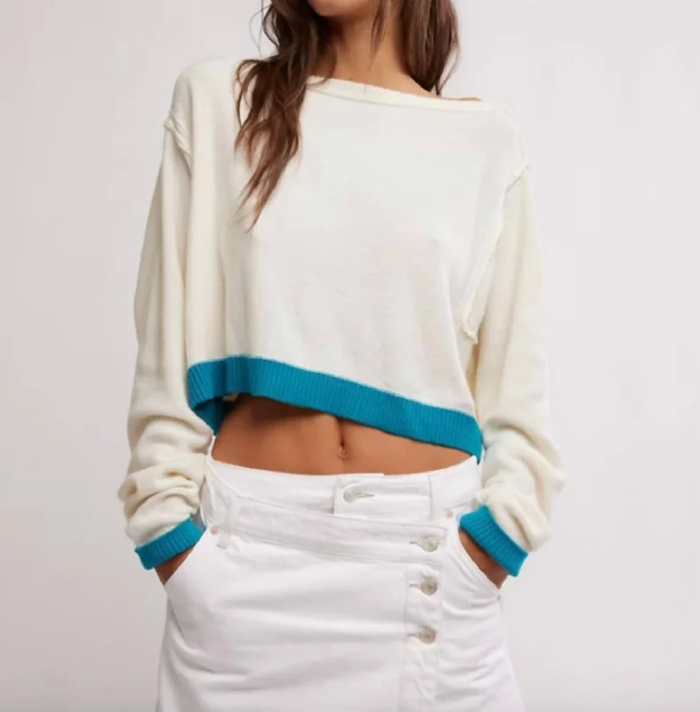 Into The Blue Pullover Sweater In Tropical Blue Combo Chunky Knit Pullover