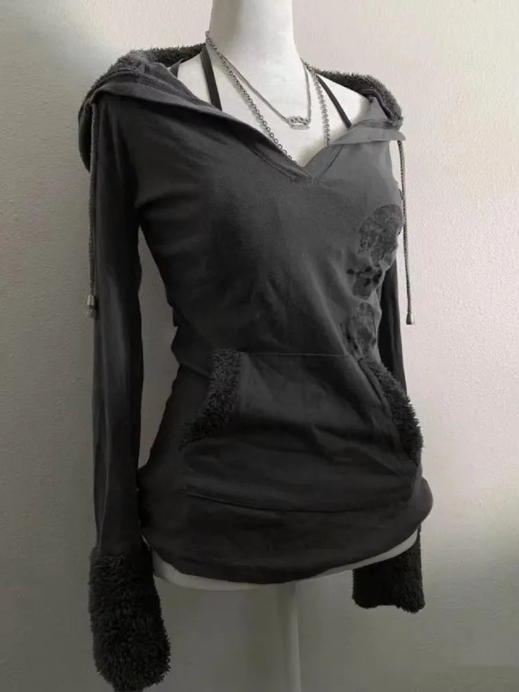 Advbridge American Retro Hooded Sweatshits Women Clothes Grunge Anime Hoodie Hoodies Women long-sleeved  Pullover Sweater Gothic Crew Neck Wool