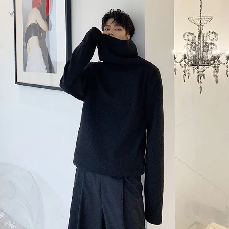 Advbridge Men Autumn Winter Turtleneck Loose Casual Thick Fleece Pullover Hoodie Male Women Japan Streetwear Hip Hop Couple Sweatshirt Keyhole Neck Pullover