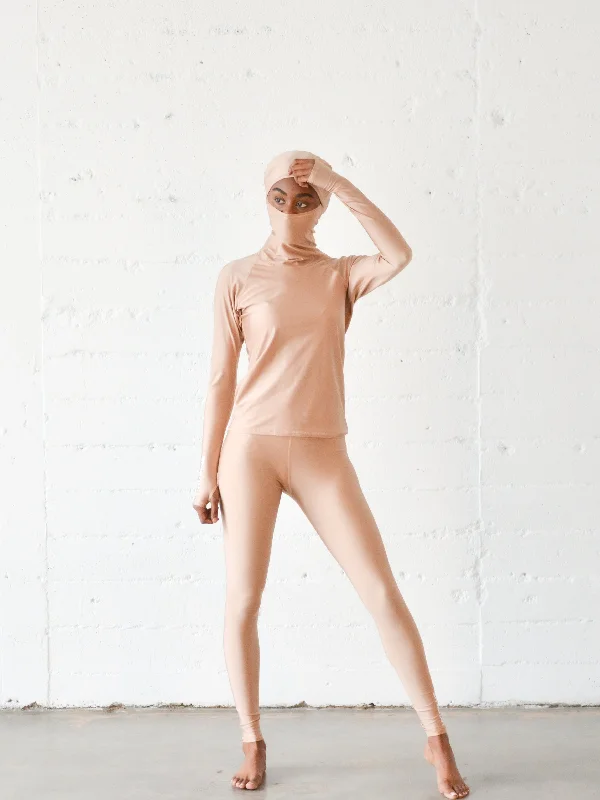 WOMEN'S HOODED PULLOVER RASH - BEIGE Open Neck Pullover