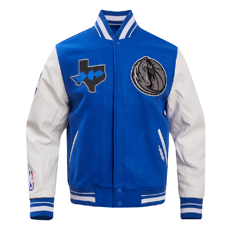 CHAMARRA NBA DALLAS MAVERICKS CHEST RIB WOOL VARSITY JACKET Notch Collar Jacket Peter Pan Collar Jacket Cowl Neck Jacket