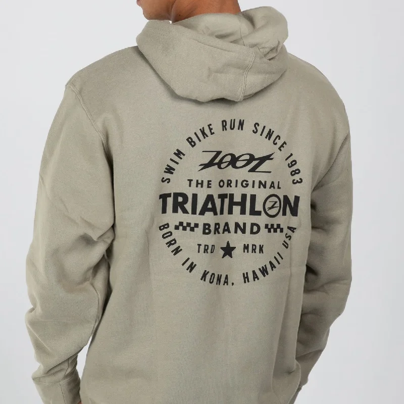 Unisex Triathlon Stamp Hoodie - Cement Hoodie with Contrast Stitching Detailed Premium