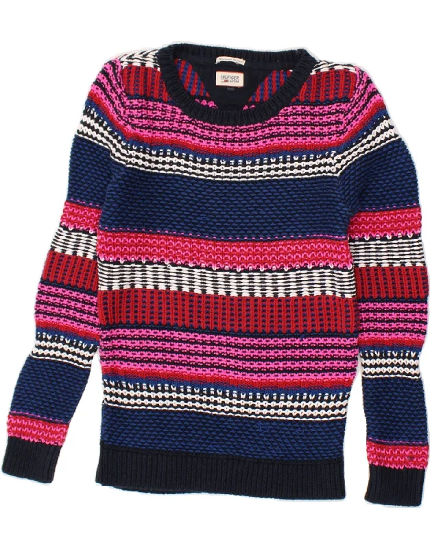 TOMMY HILFIGER Womens Boat Neck Jumper Sweater UK 6 XS Multicoloured Hooded Sweater Collared Sweater Shawl Collar