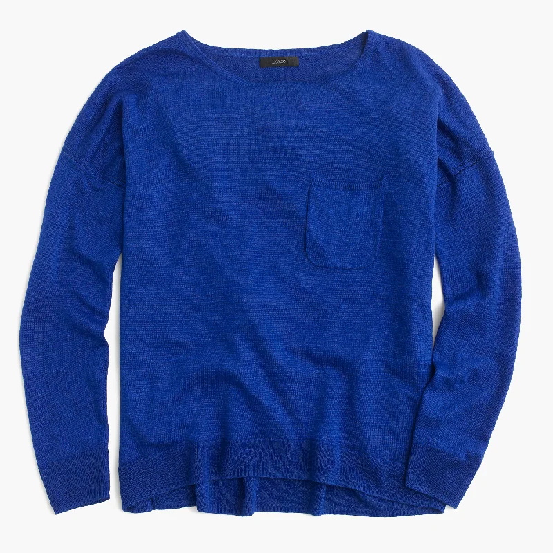 Yarn-dyed linen pocket crewneck sweater Seamless Knitted Crochet