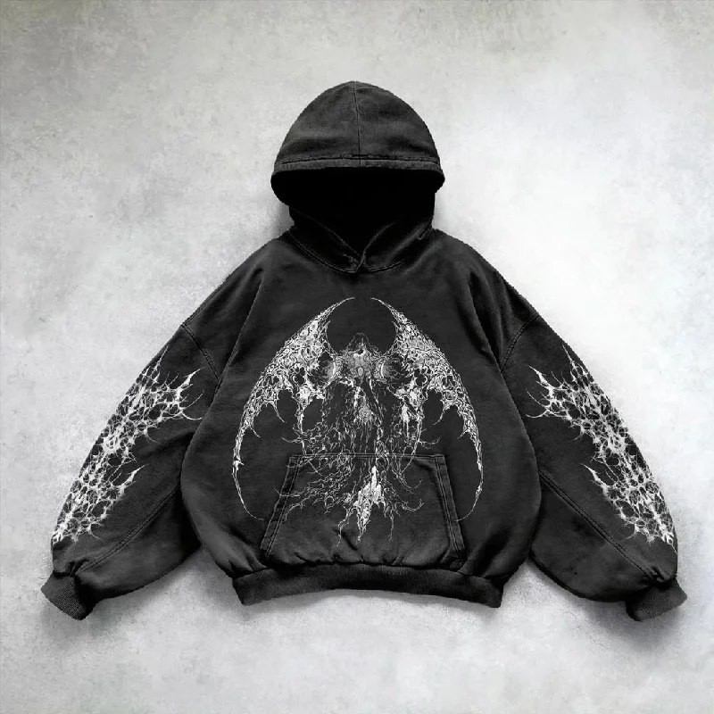 Advbridge Heavy Washed Man Hoodie Sweatshirt Y2k Gothic Clothes Retro Streetwear Pattern Women Pullover Casual Fashion for Men Harajuku Gathered Sleeve Pullover
