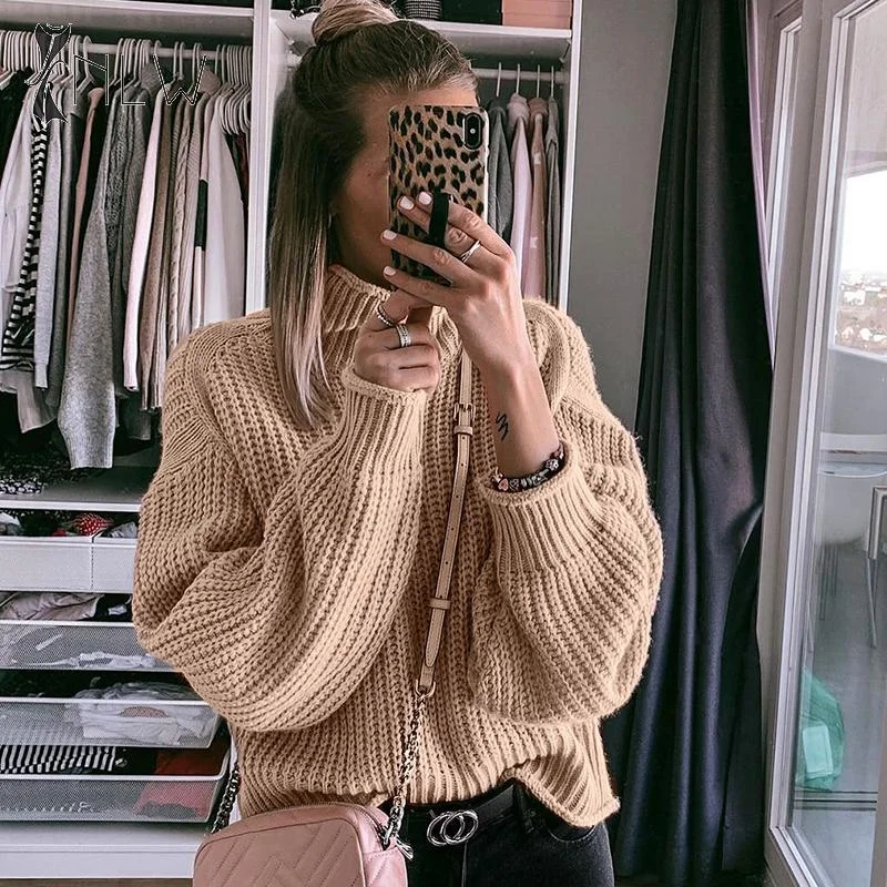 WILUXE  Women Sweater Autumn Winter Long Sleeve  Jumper 2019 Knitted Loose Fashion Pullover Femme Long Sweater Short Sweater Cropped Sweater