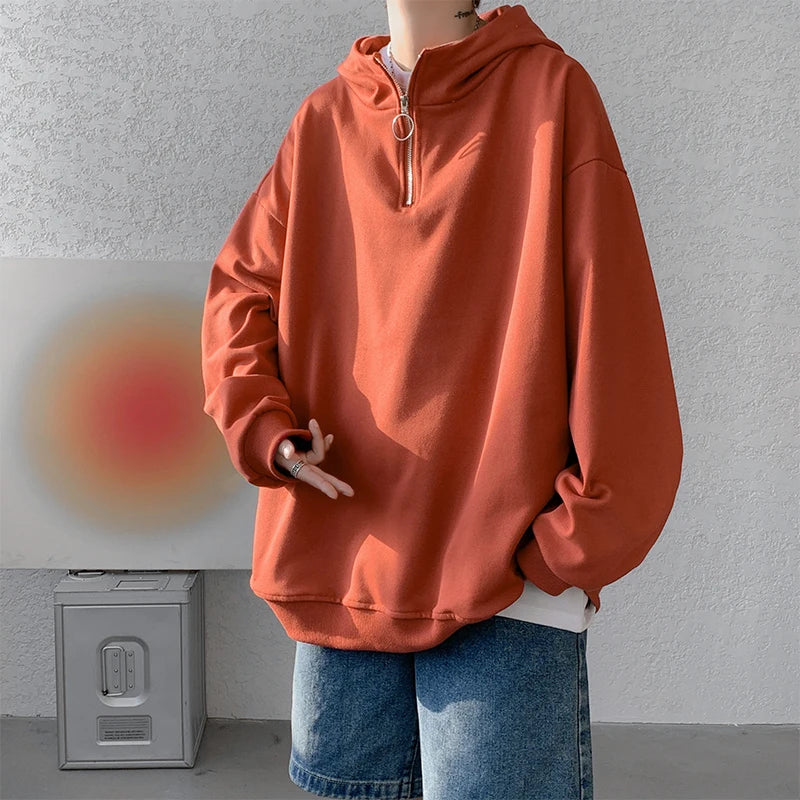Advbridge Korean Fashion Men Hoodies Long Sleeved Harajuku Hoodie Stand Collar Sweatshirts Zipper Shirts Hooded Pullovers For Men Women Slit Sleeve Stylish