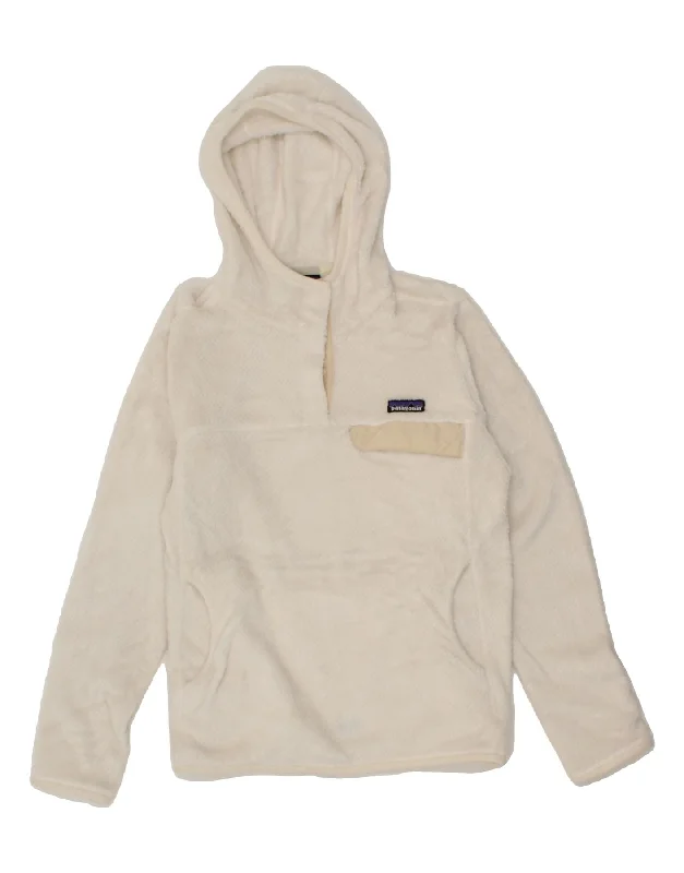 PATAGONIA Womens Hooded Fleece Jumper UK 16 Large White Polyester Chenille Blend Fleece Blend Nylon Blend