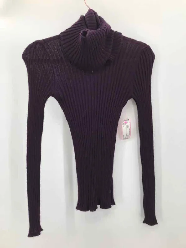 Pre-Owned Chanel Purple Size 40 Turtleneck Sweater Real Fur Shearling Chenille