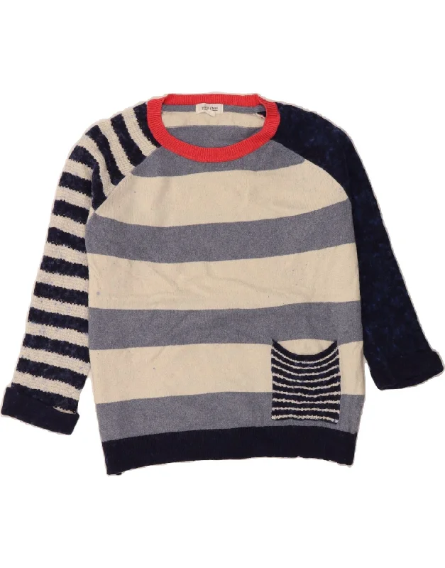 WHITE STUFF Womens Boat Neck Jumper Sweater UK 16 Large Blue Striped Herringbone Houndstooth Plaid