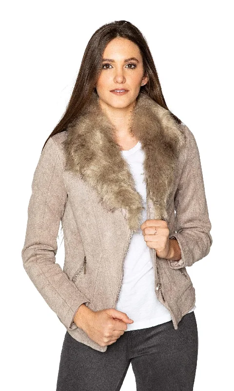 Love Token Kelly Faux Fur Trim Jacket Satin Jacket Silk Jacket Chiffon Jacket