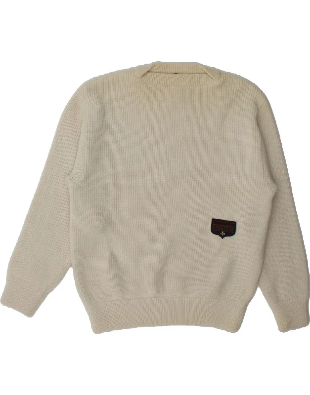 VINTAGE Womens Boat Neck Jumper Sweater UK 16 Large Off White Wool Chenille Fabric Brocade Fabric Lace Fabric