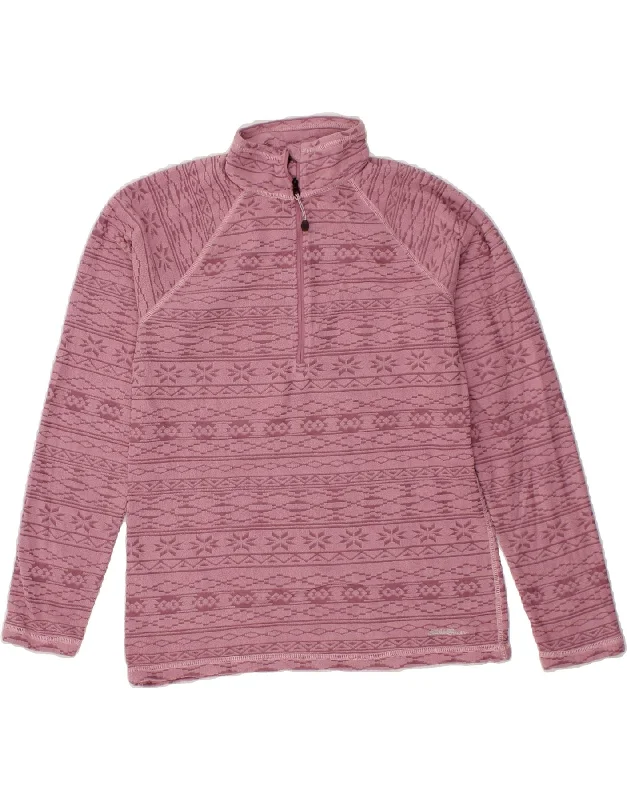 EDDIE BAUER Womens Zip Neck Fleece Jumper UK 10 Small Pink Fair Isle Machine Wash Dry Clean Hand Wash