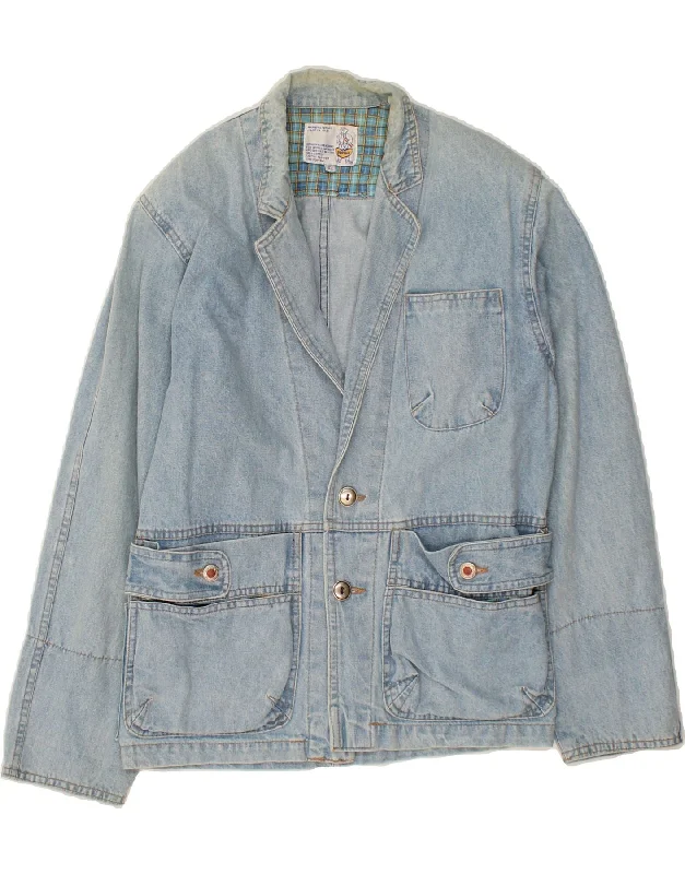 POP 84 Womens Denim Jacket IT 42 Medium Blue Cotton Oversized Jacket Tailored Jacket Straight Jacket