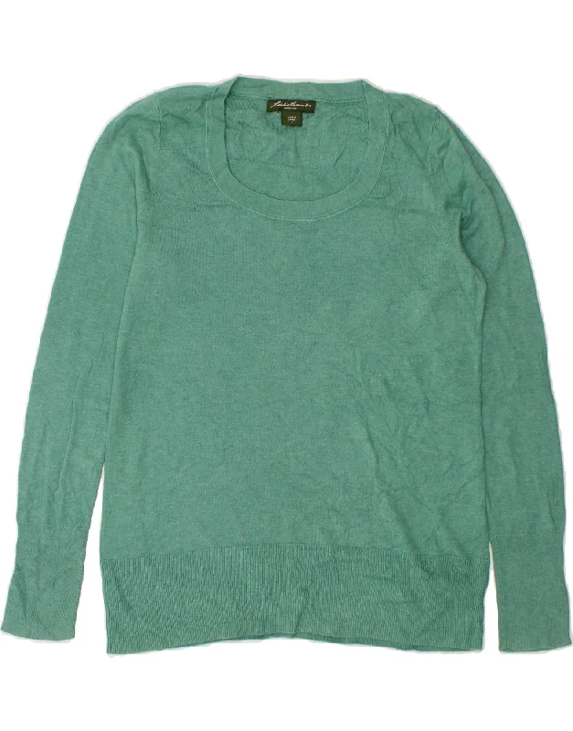 EDDIE BAUER Womens Boat Neck Jumper Sweater UK 10 Small Green Cotton Terry Terry Cloth Terry Knit
