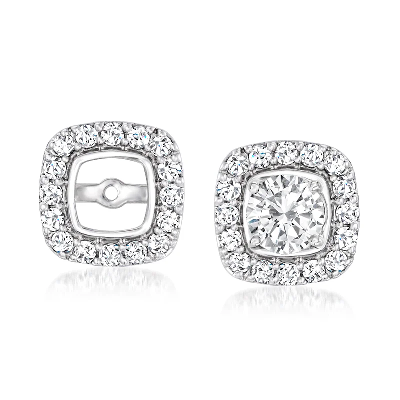 Ross-Simons Diamond Square Earring Jackets in 14kt White Gold A-Line Jacket Boat Neck Shawl Collar