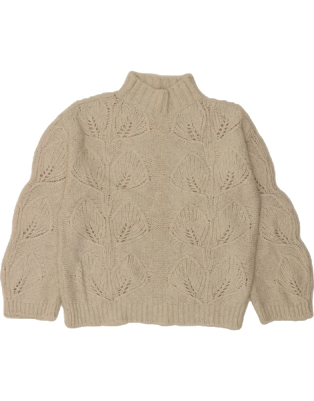 MASSIMO DUTTI Womens Turtle Neck Jumper Sweater UK 10 Small Beige Denim Fabric Leather Fabric Suede Fabric