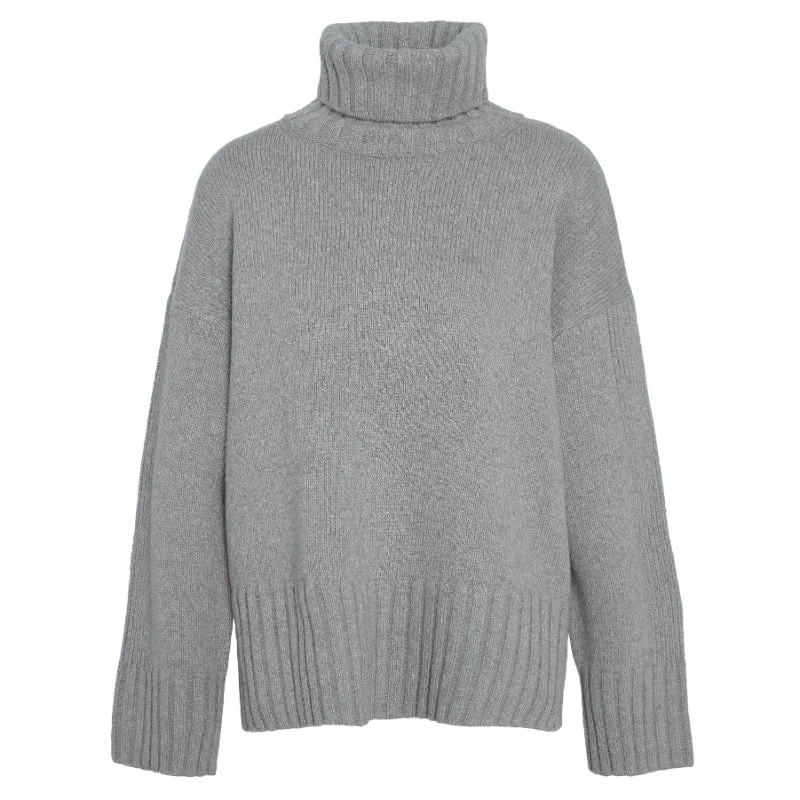 Barbour Josephine Knitted Ladies Roll Neck Jumper - Grey Marl Sequined Glittery Shiny