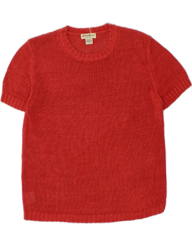 EDDIE BAUER Womens Short Sleeve Crew Neck Jumper Sweater UK 14 Medium Red Casual Formal Business