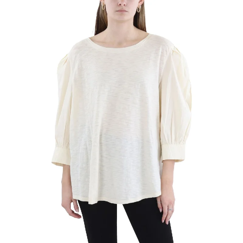 Plus Arnalda Womens Cotton Puff Sleeve Pullover Top Flare Sleeve Stylish