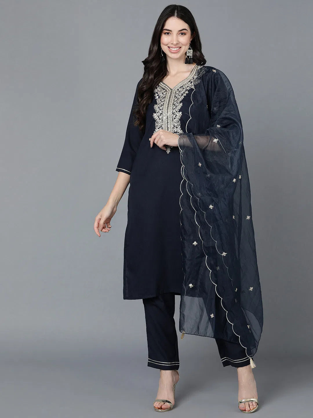 Ahika Poly Silk Embroidered Kurta Trouser With-PKSKD1227B_S Trousers Cargo pockets