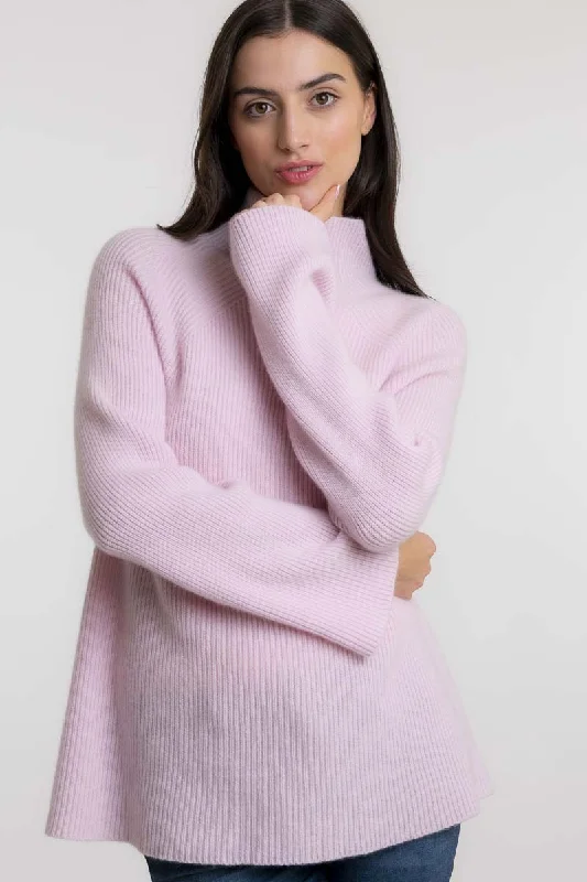 Ribbed Cashmere Sweater Light Pink Ribbed Striped Patterned