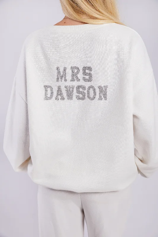 Personalised Bridal Sweatshirt With Letter Embellishment - White Hoodie with Print Artistic Unique